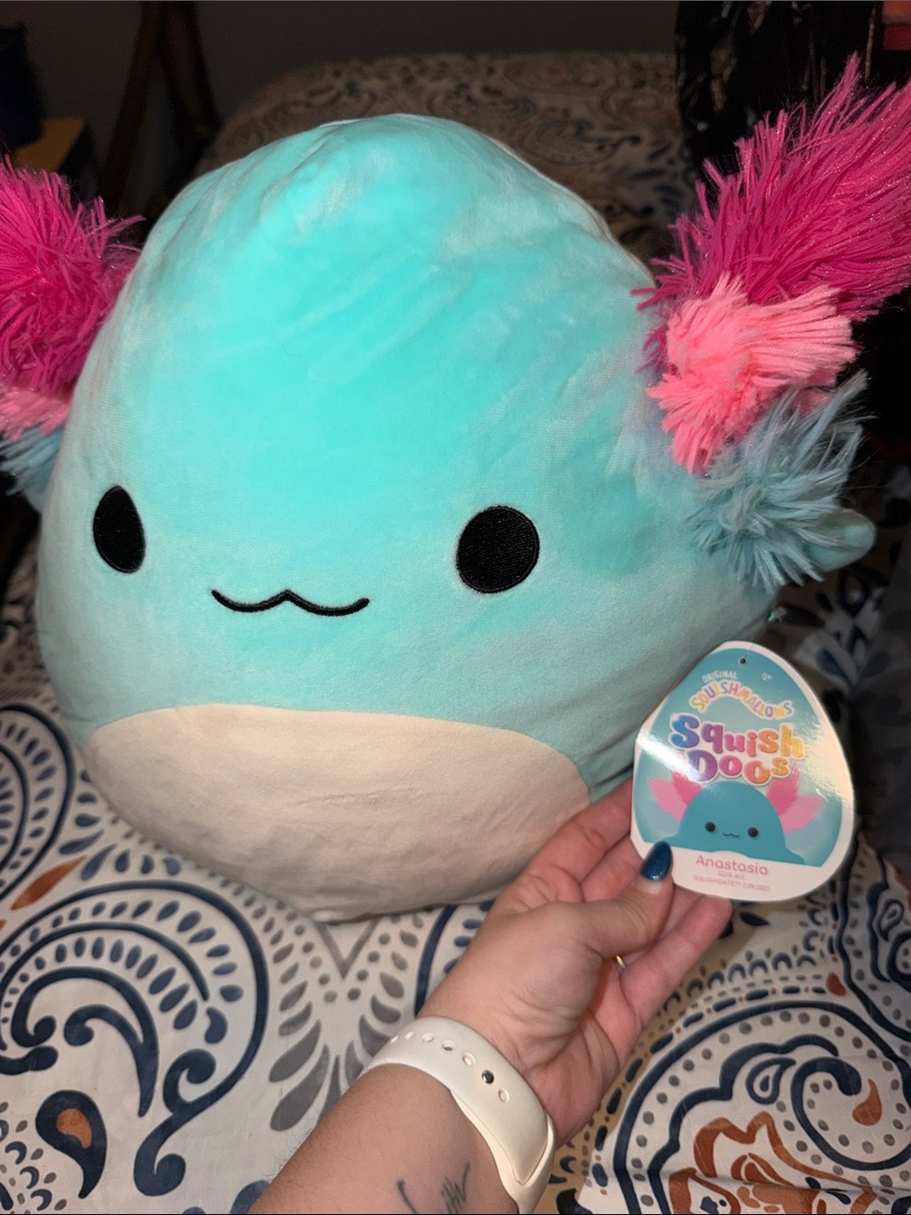 Squishmallows Anastasia Plush - Aqua Body with Pink Ears